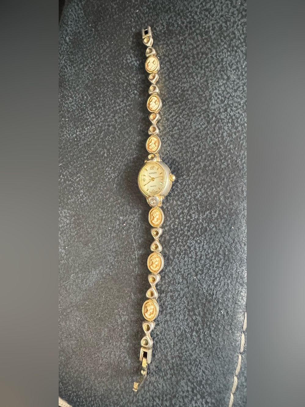 Adolfo Two-Tone Gold and Silver Cameo Bracelet Watch
